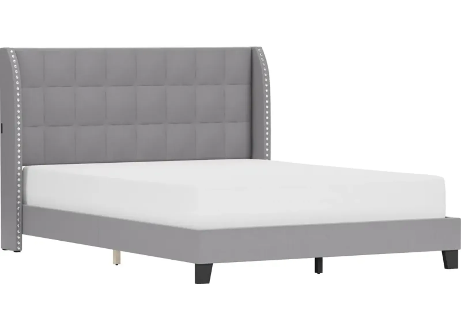 Marietta Queen Upholstered Platform Bed with USB Charging - Gray