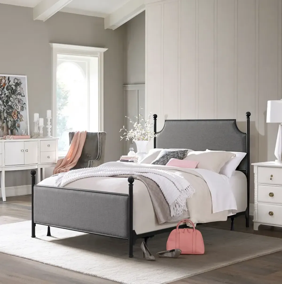 Elena King Upholstered Bed - Gray/Black