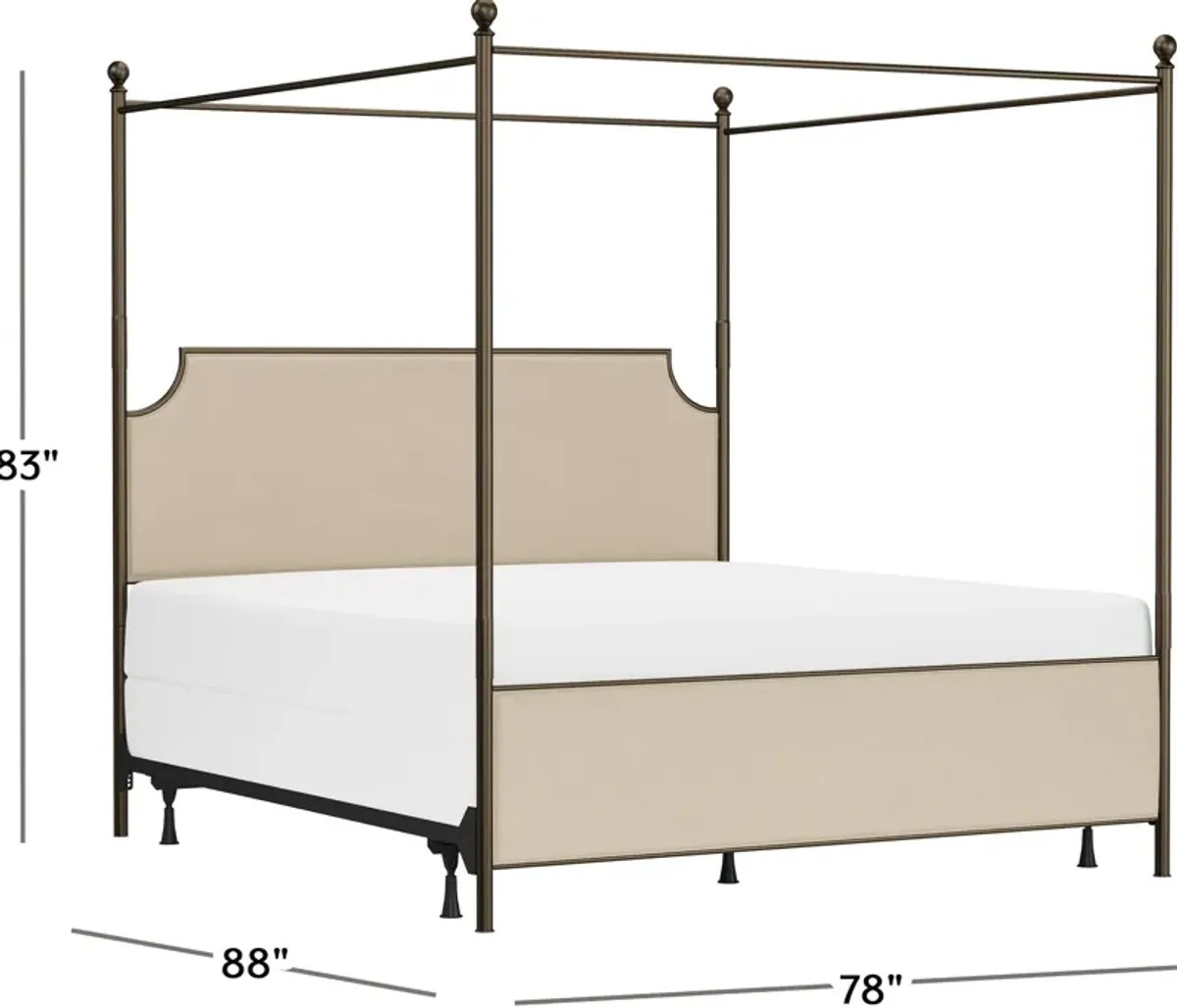 Elena King Upholstered Canopy Bed - Linen/Bronze