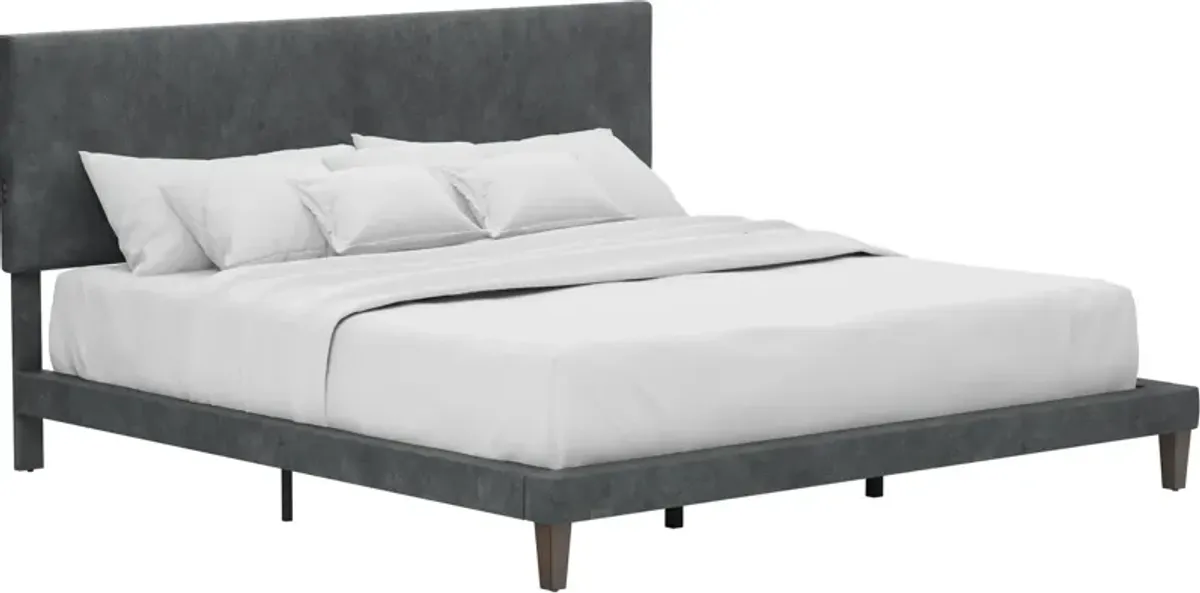 Journey King Upholstered Platform Bed with USB Charging