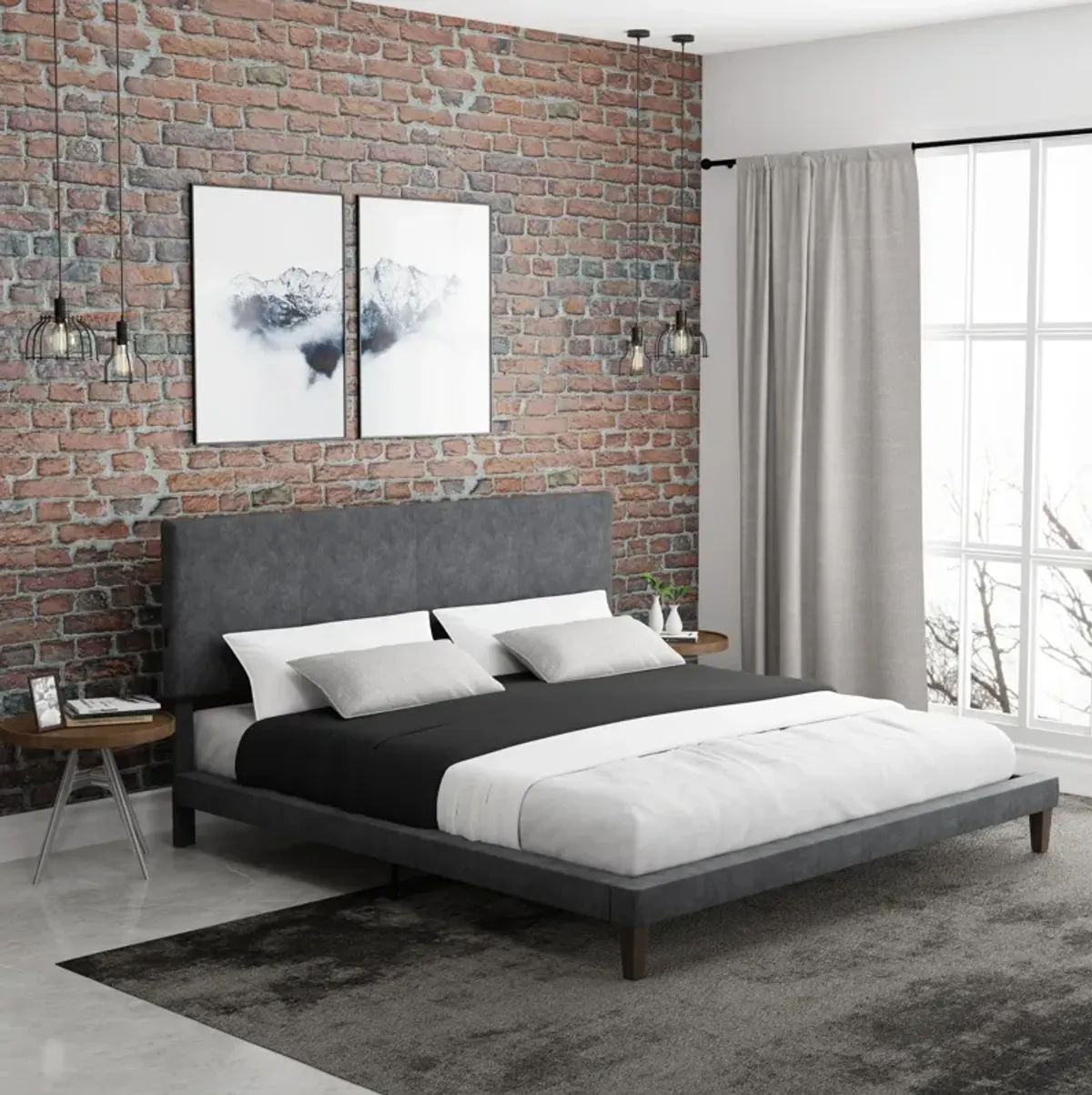 Journey King Upholstered Platform Bed with USB Charging