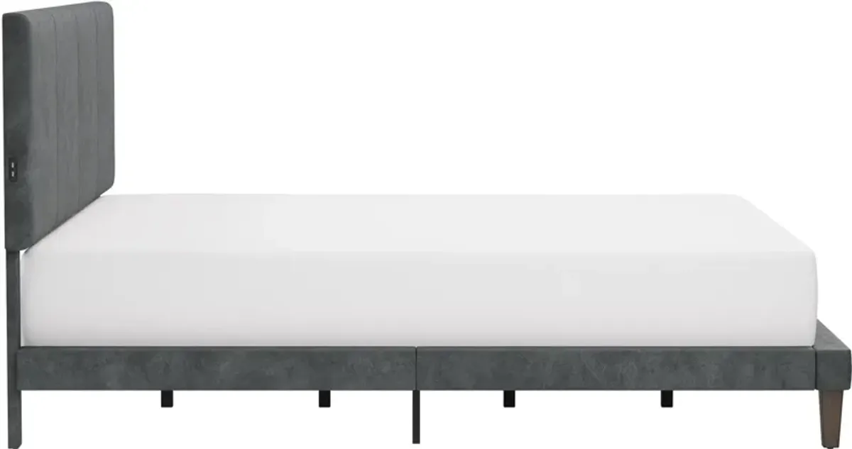 Journey King Upholstered Platform Bed with USB Charging