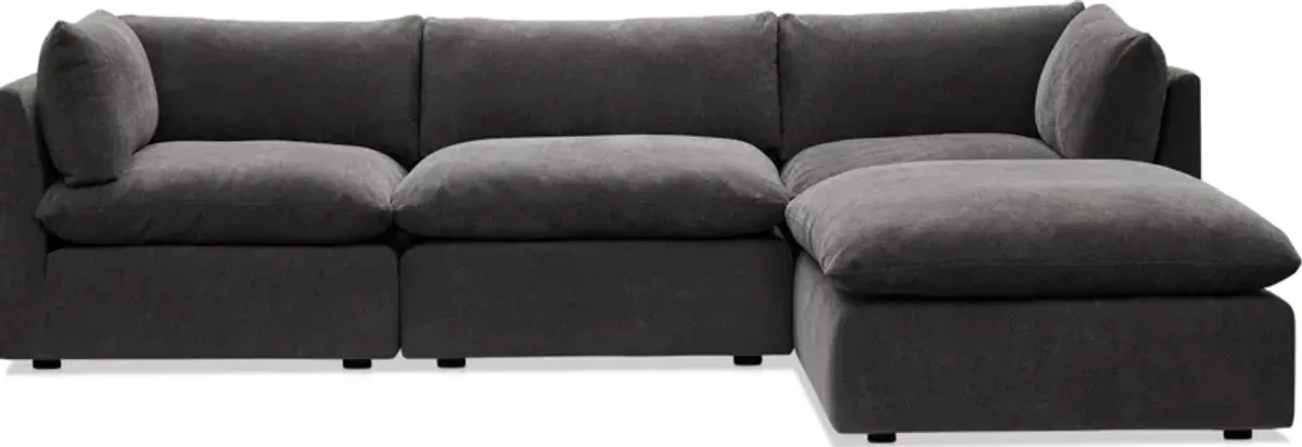 Lola 3-Piece Sectional and Ottoman Set - Charcoal