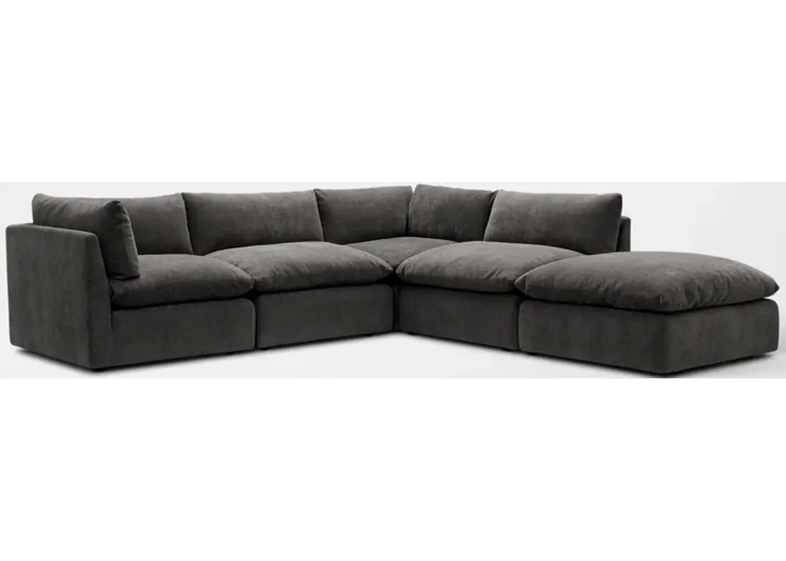 Lola 4-Piece Sectional and Ottoman Set - Charcoal