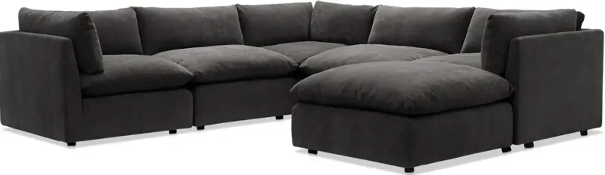 Lola 5-Piece Sectional and Ottoman Set - Charcoal