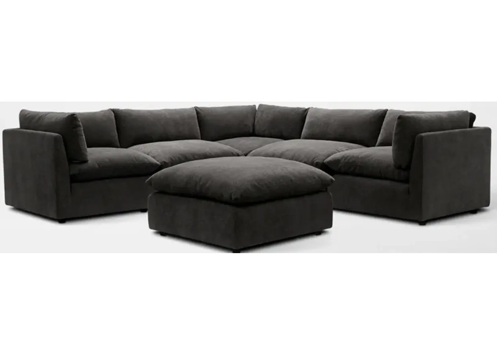 Lola 5-Piece Sectional and Ottoman Set - Charcoal