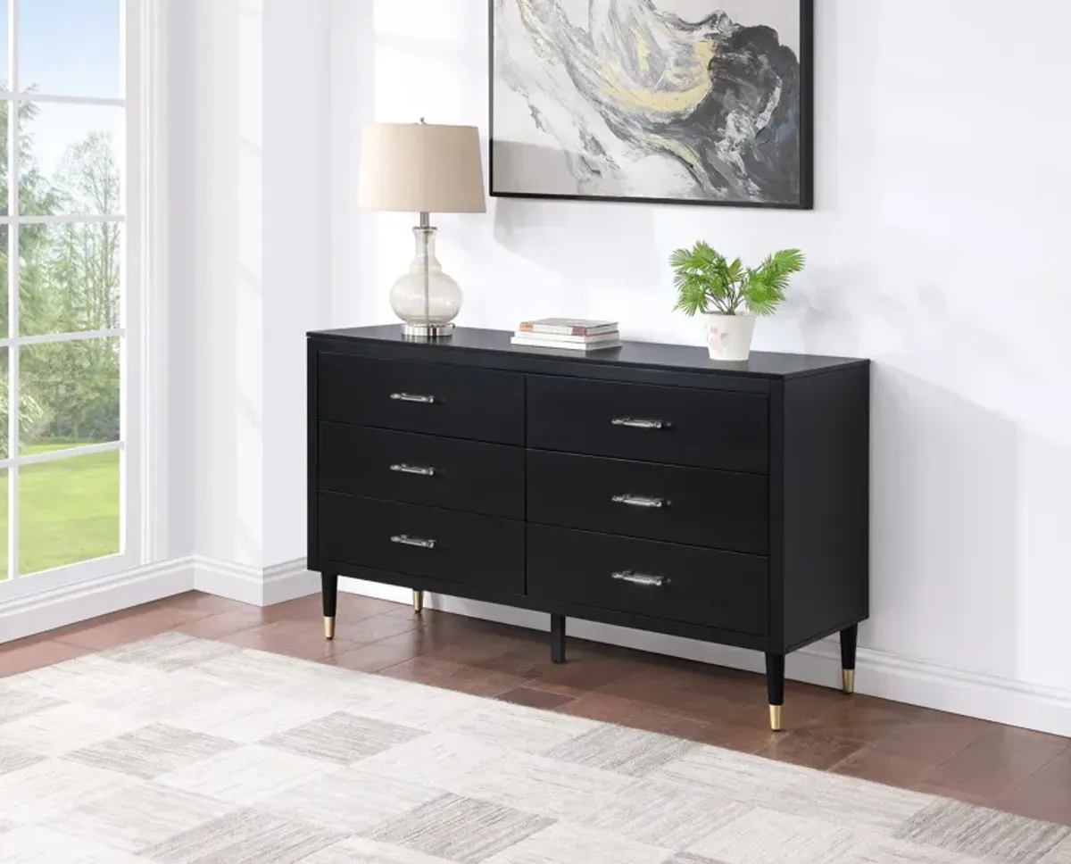 Phaedra 6 Drawer Dresser - Black