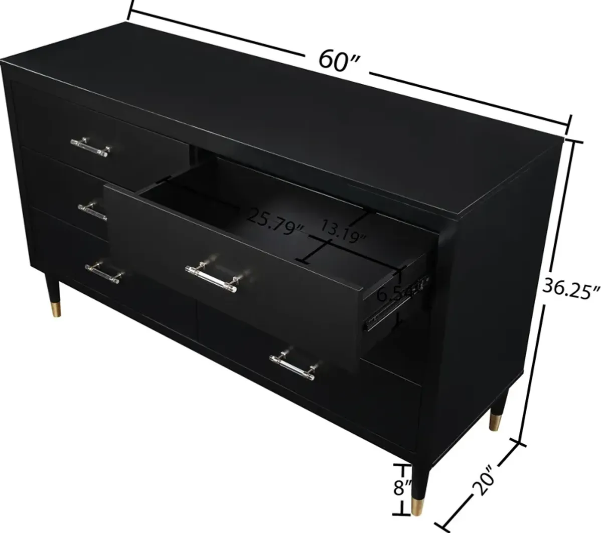 Phaedra 6 Drawer Dresser - Black