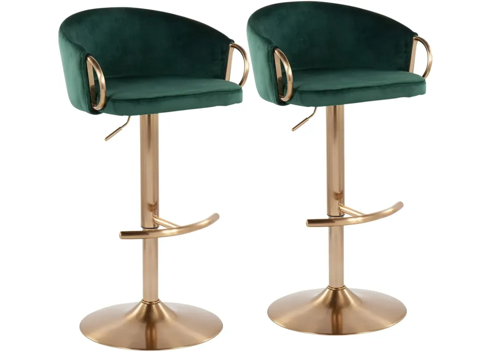 Eve Set of 2 Adjustable Bar Stools - Green/Gold