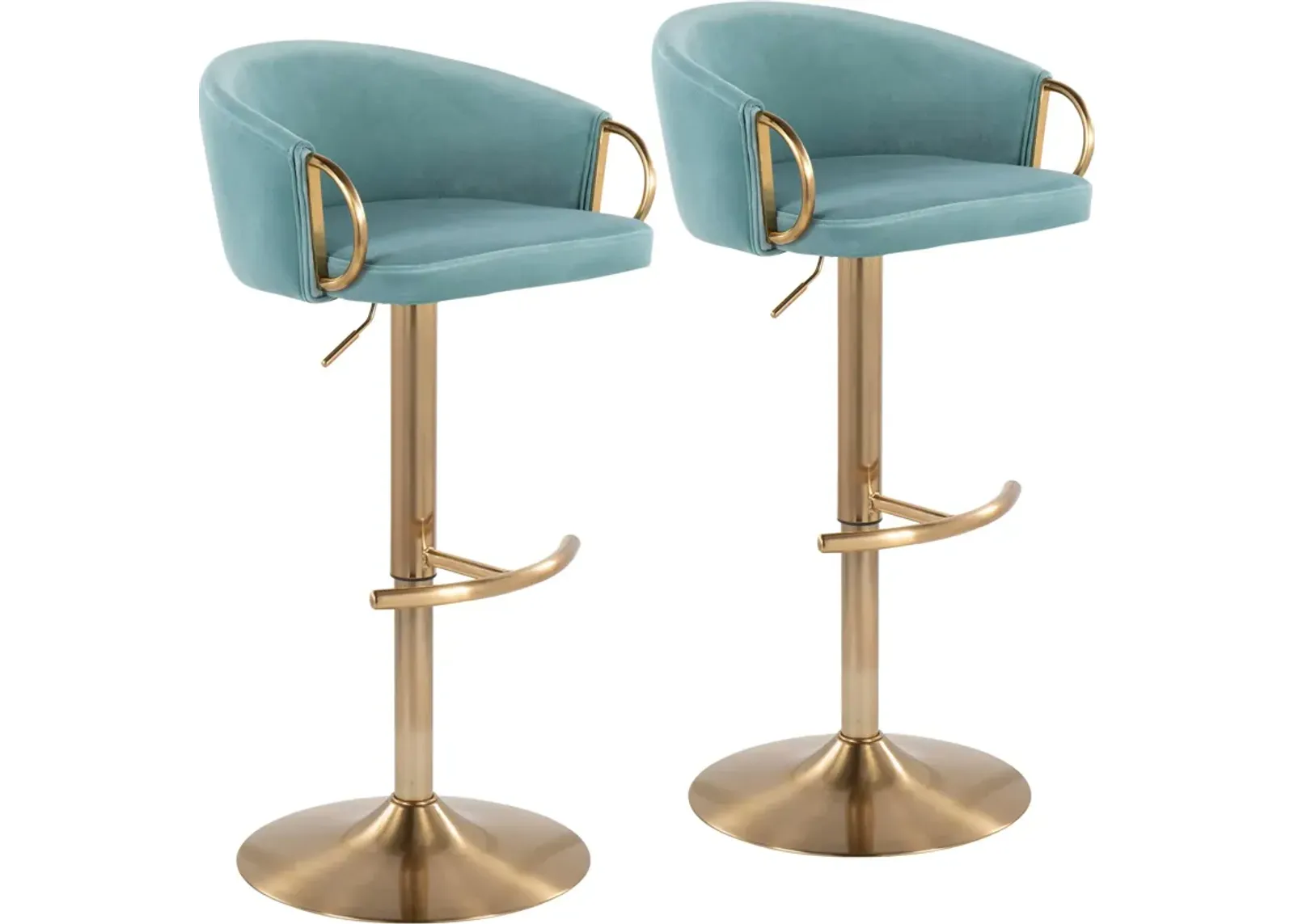 Eve Set of 2 Adjustable Bar Stools - Blue/Gold