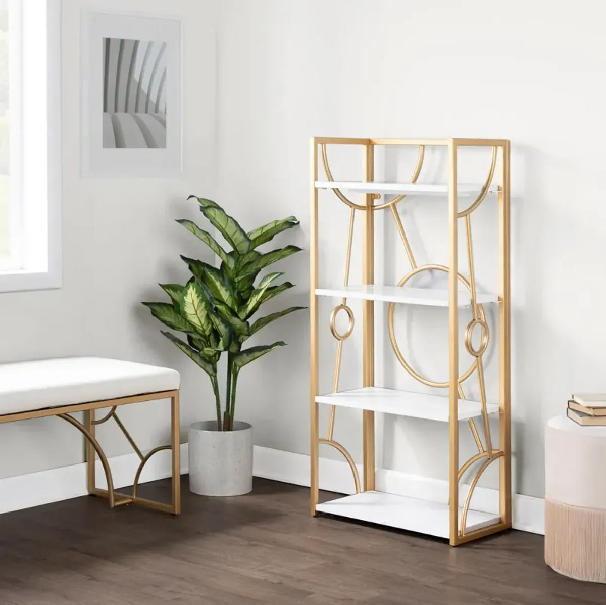 Lauryn Bookcase - White/Gold