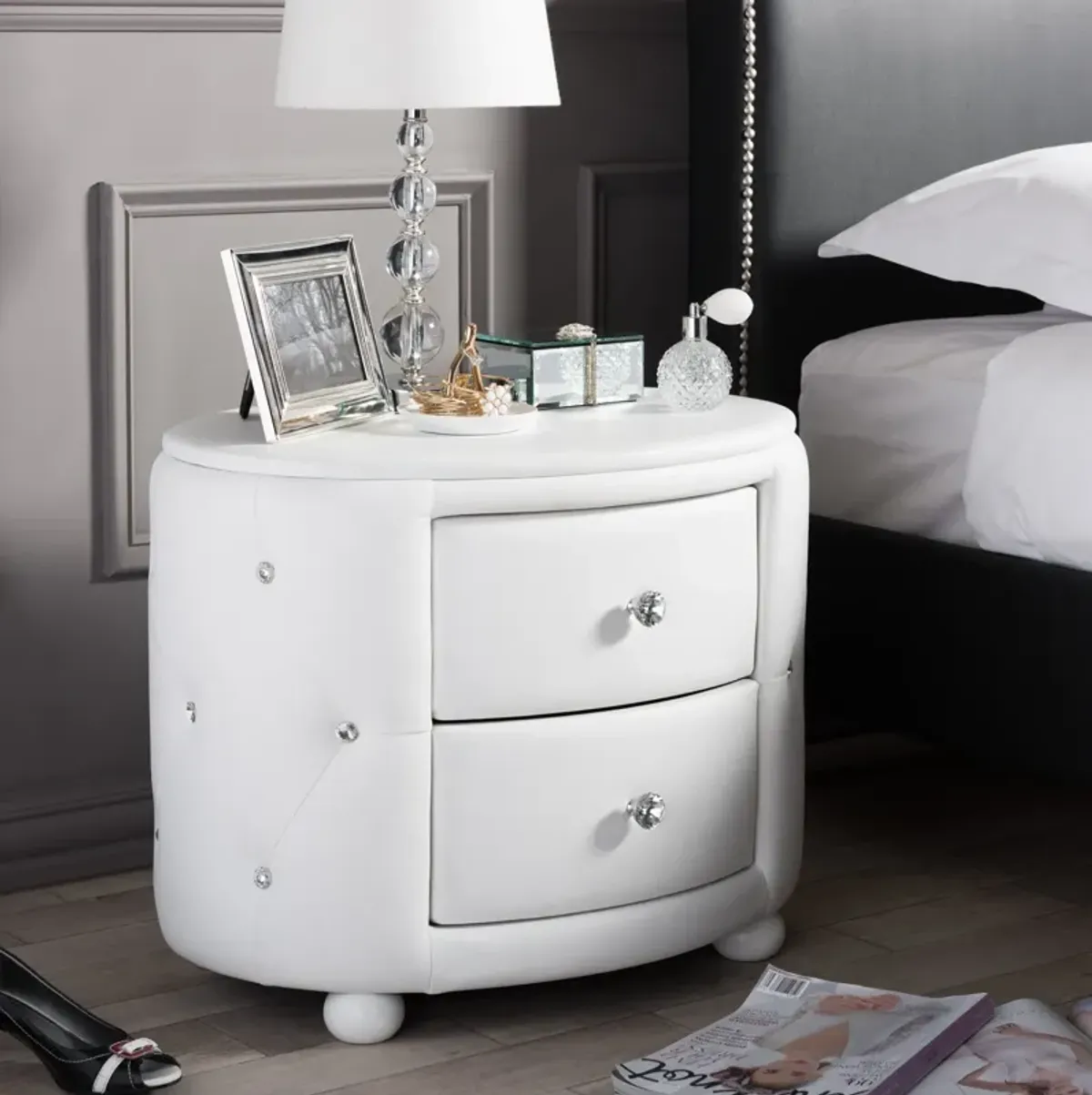 Journee 2 Drawer Nightstand - White