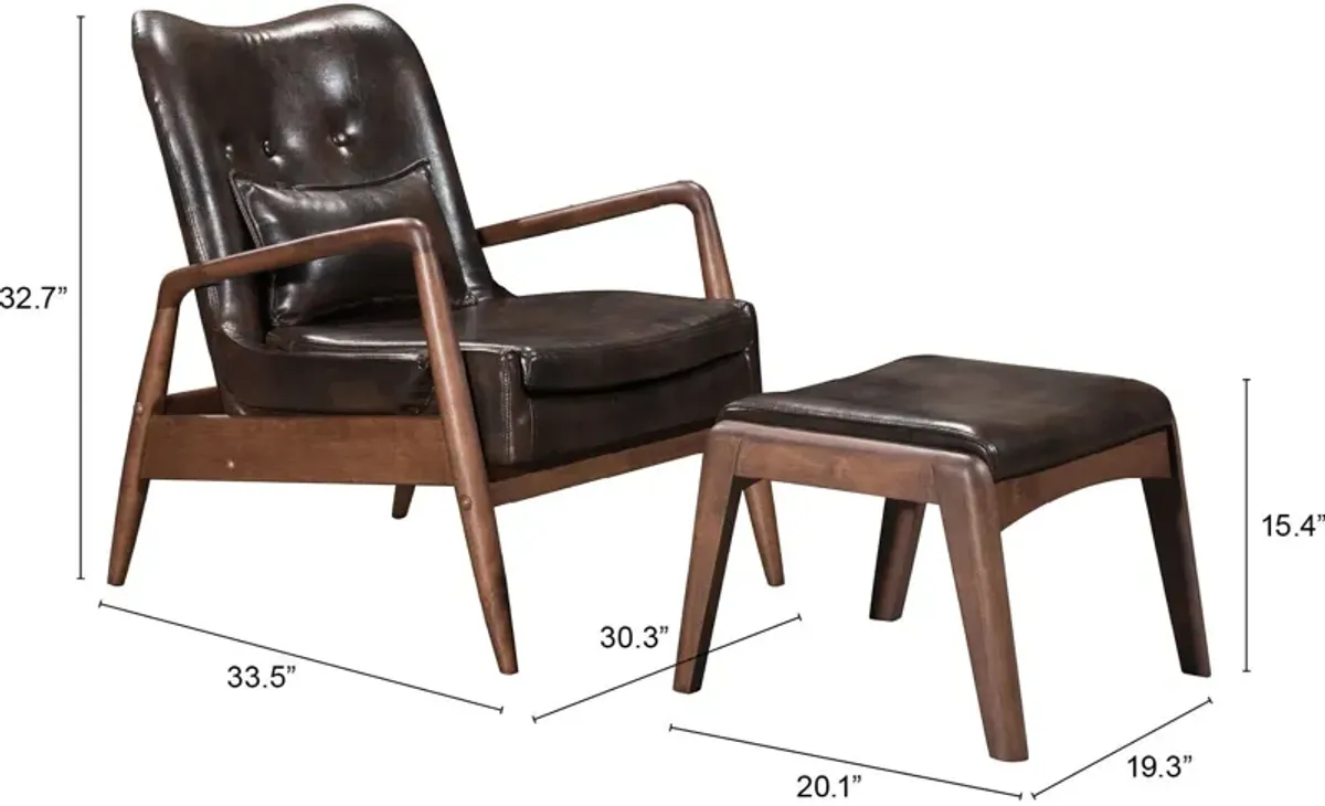 Mavis Chair and Ottoman - Brown