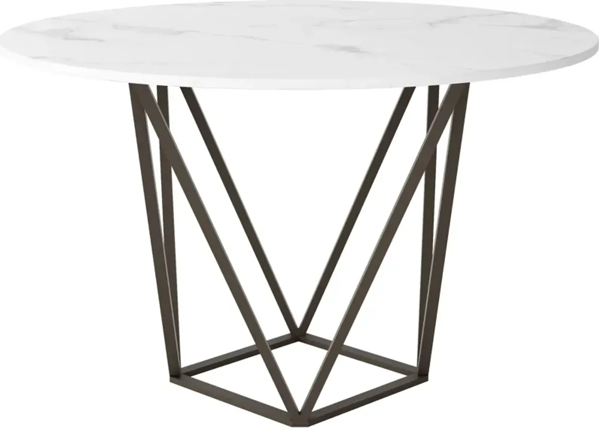 Emma Round Dining Table - White/Bronze