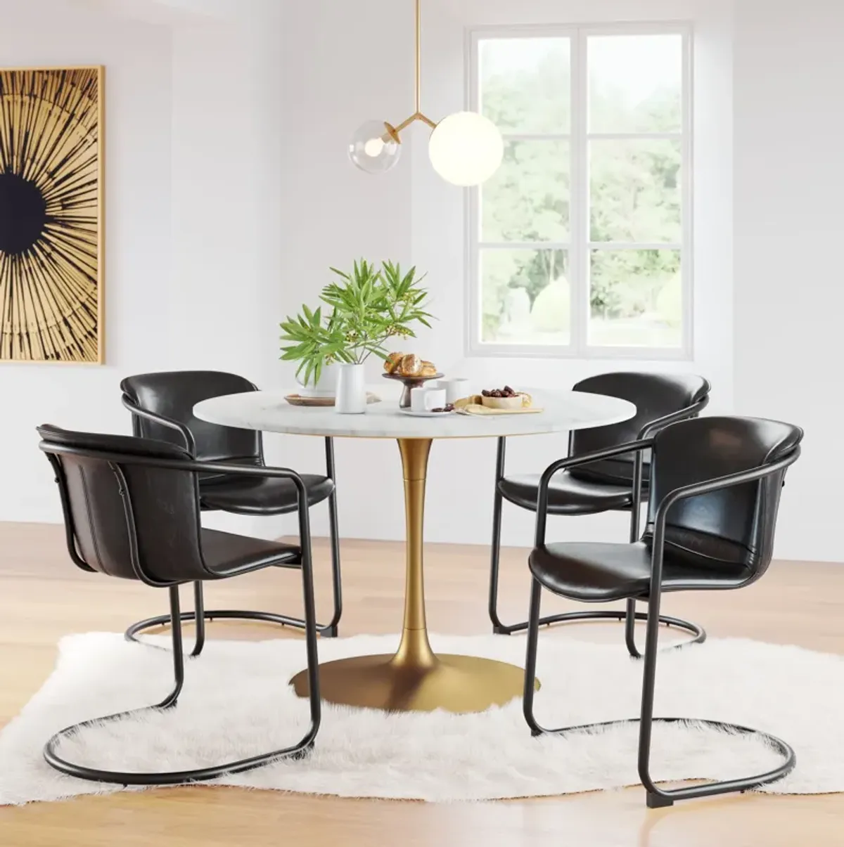 Helix 47" Round Dining Table - White/Gold