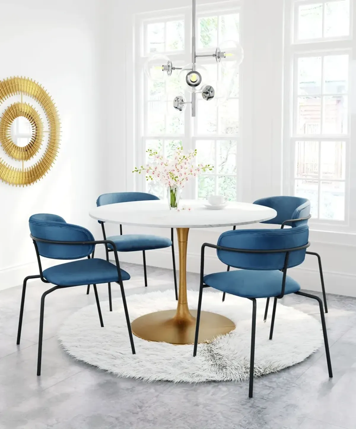 Helix 47" Round Dining Table - White/Gold