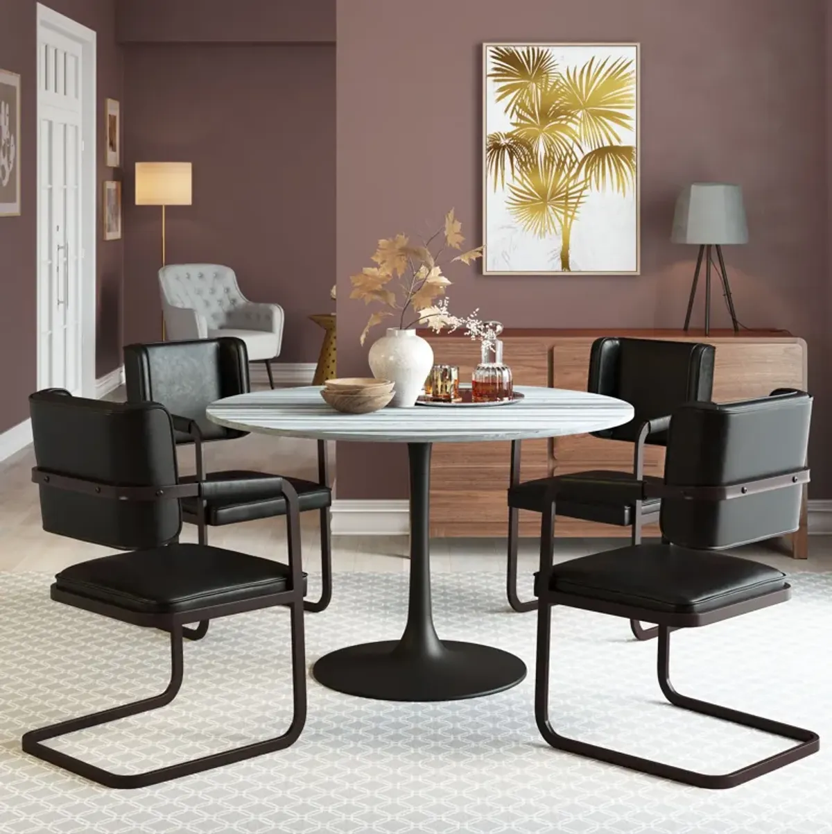 Isabella Round Dining Table - Gray/Black