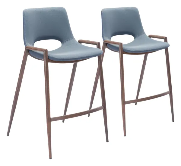 Emerson Set of 2 Counter-Height Stools - Blue/Walnut