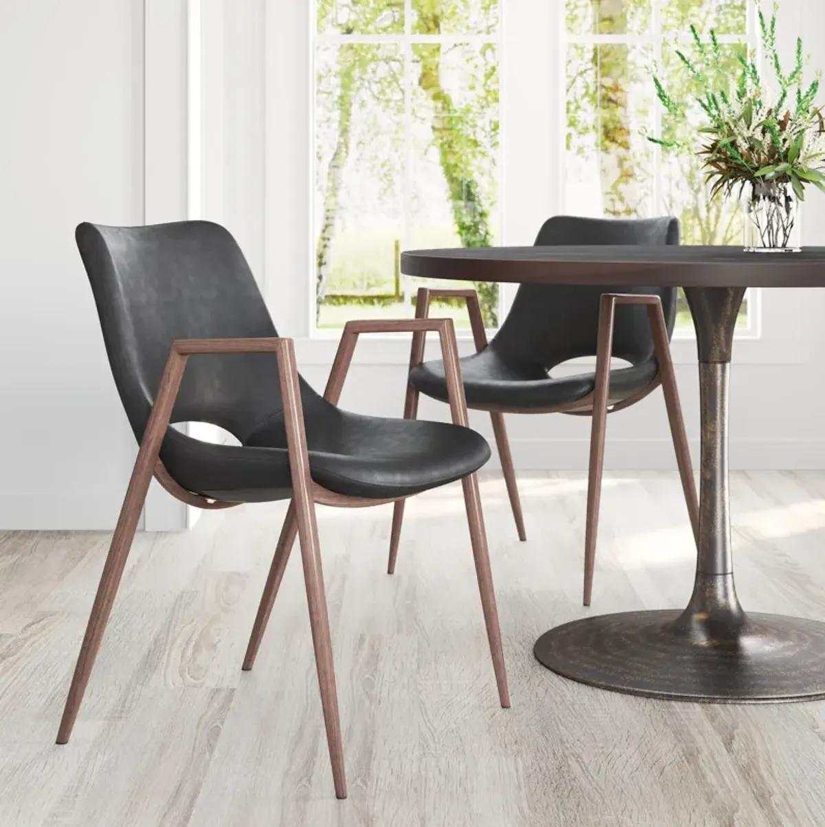 Emerson Set of 2 Dining Chairs - Black/Walnut