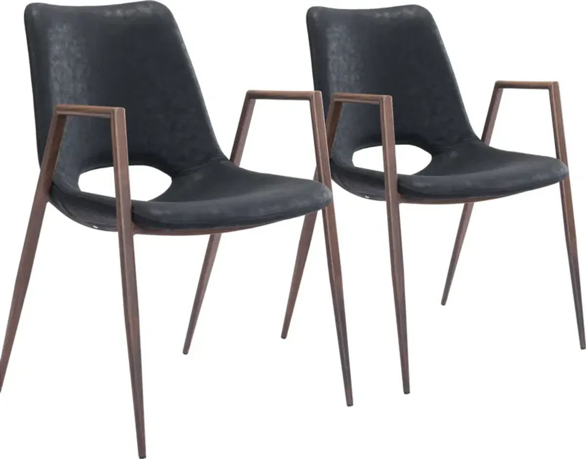 Emerson Set of 2 Dining Chairs - Black/Walnut