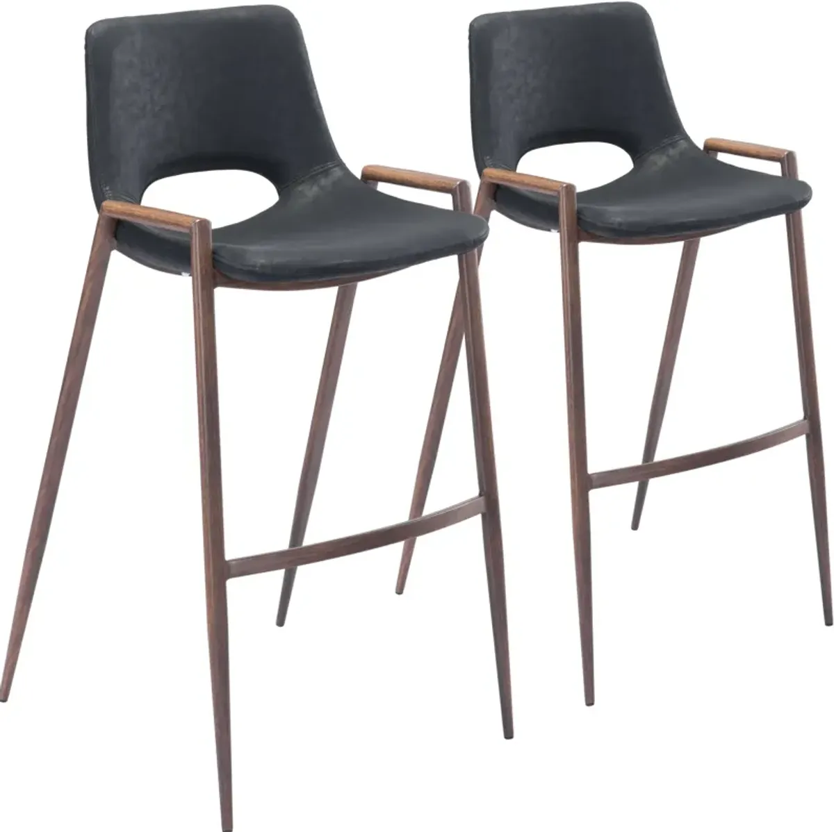 Emerson Set of 2 Bar Stools - Black/Walnut