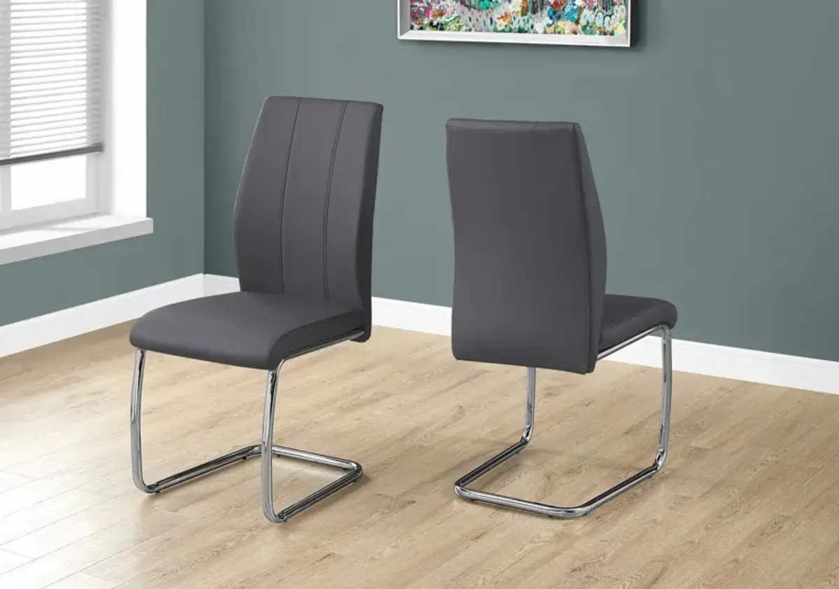 Charley Set of 2 Dining Chairs - Gray Vegan Leather/Chrome