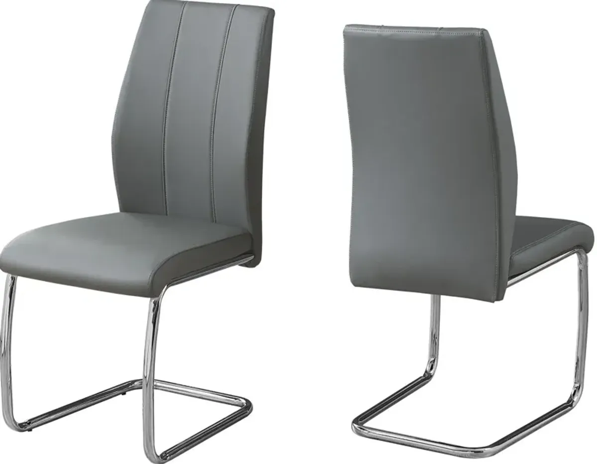 Charley Set of 2 Dining Chairs - Gray Vegan Leather/Chrome