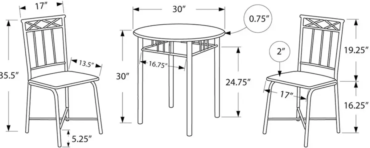 Gideon Round Dining Table and 2 Dining Chairs - Gray/Black