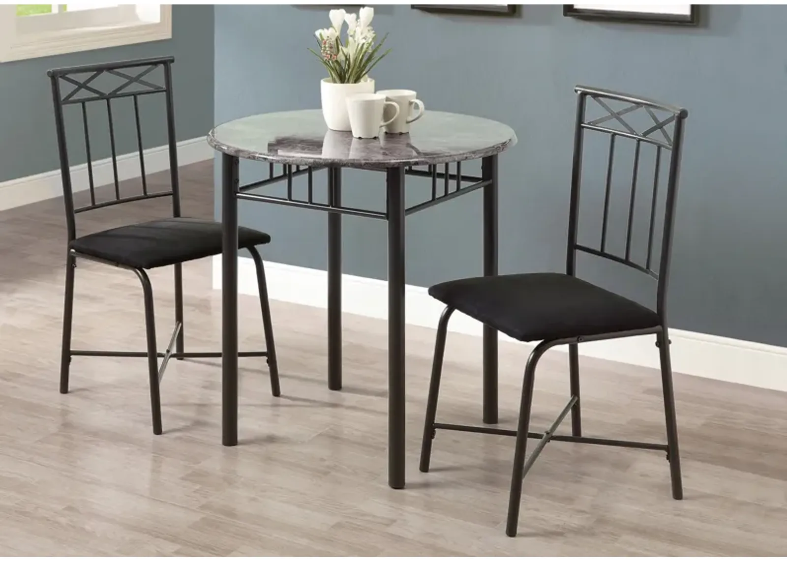 Gideon Round Dining Table and 2 Dining Chairs - Gray/Black