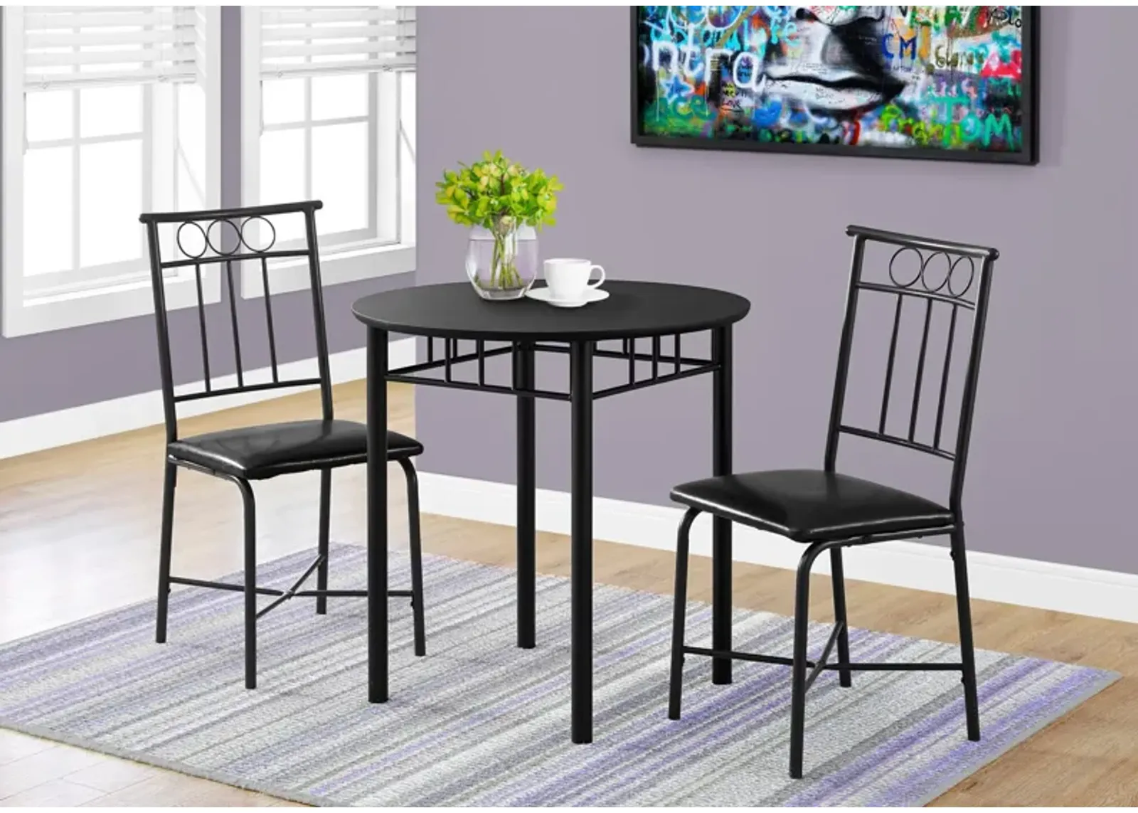 Gideon Round Dining Table and 2 Dining Chairs - Black