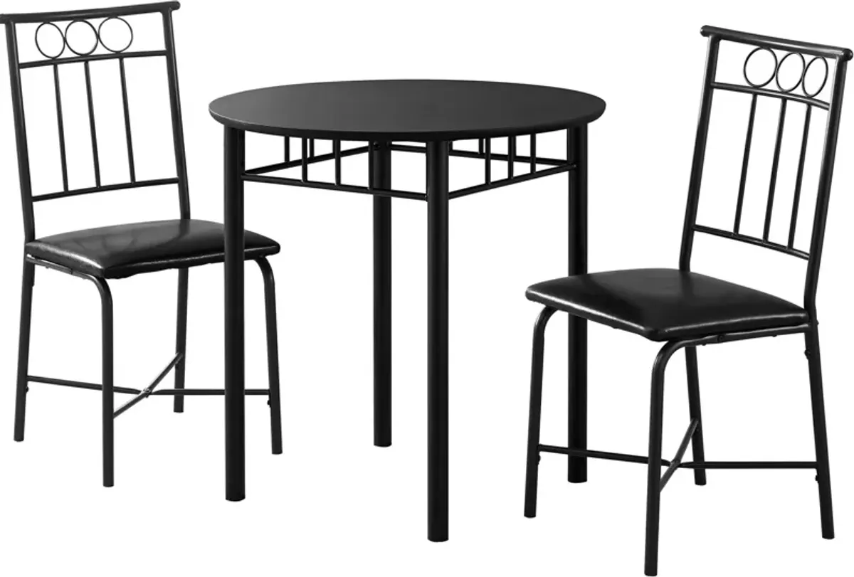 Gideon Round Dining Table and 2 Dining Chairs - Black