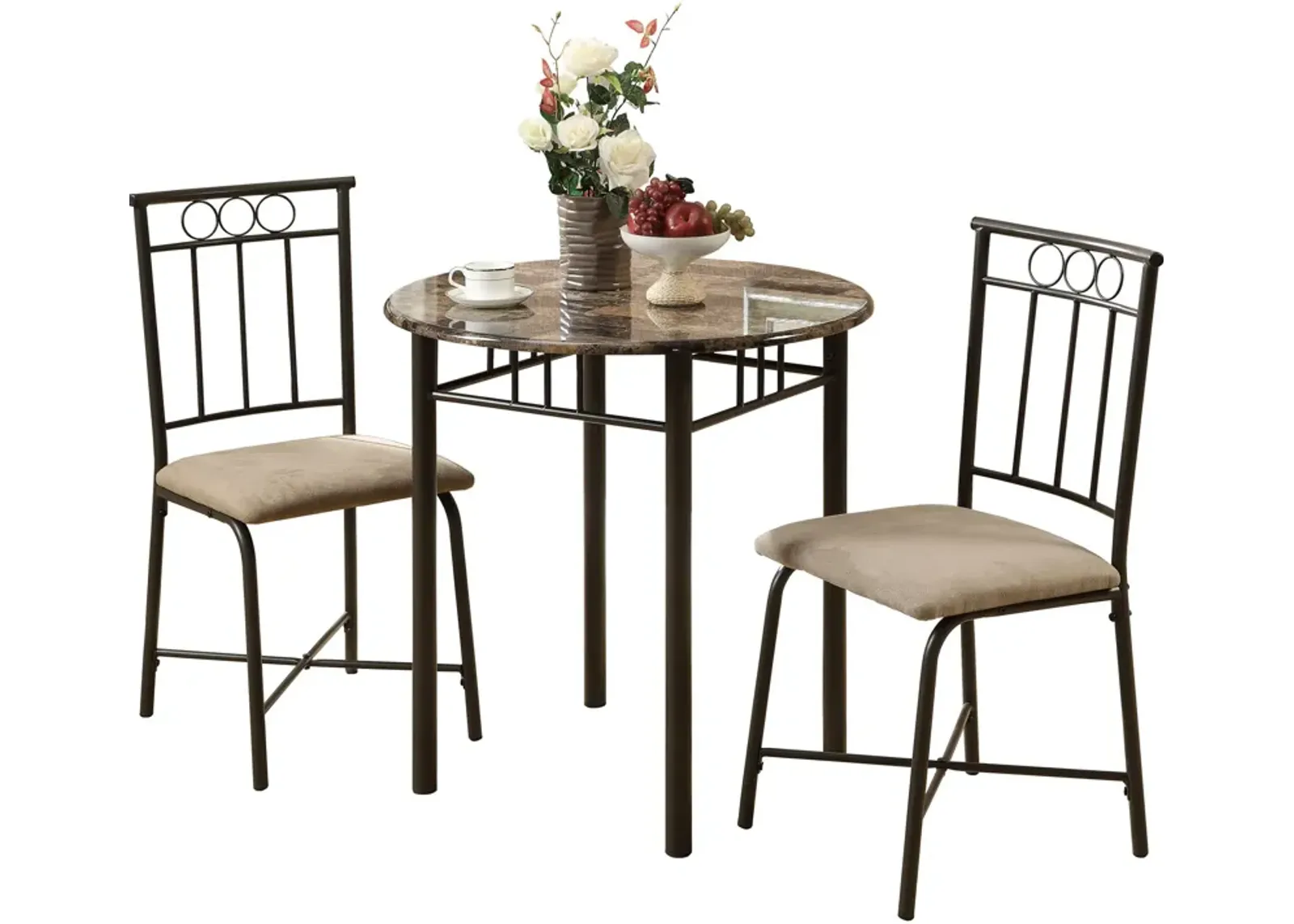 Gideon Round Dining Table and 2 Dining Chairs - Brown/Black