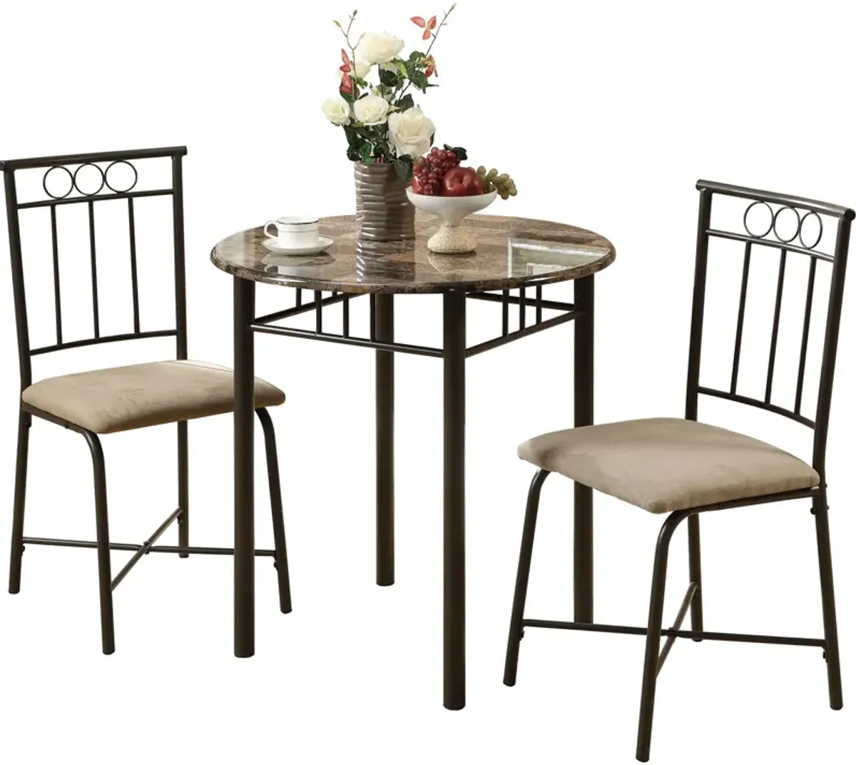 Gideon Round Dining Table and 2 Dining Chairs - Brown/Black