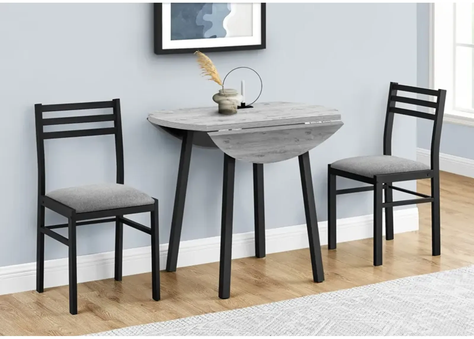 Nannie Extendable Dining Table and 2 Dining Chairs - Gray/Black