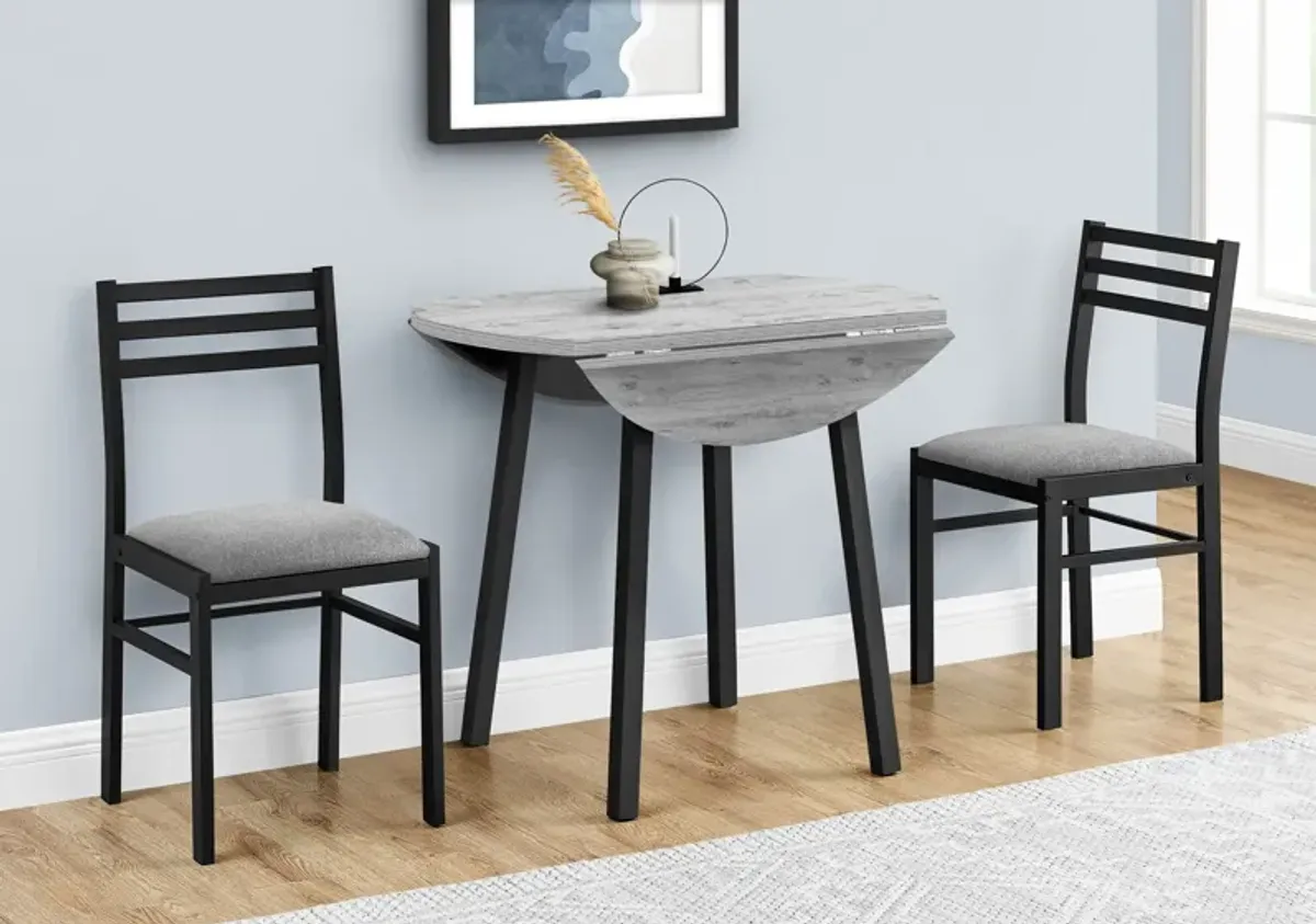 Nannie Extendable Dining Table and 2 Dining Chairs - Gray/Black