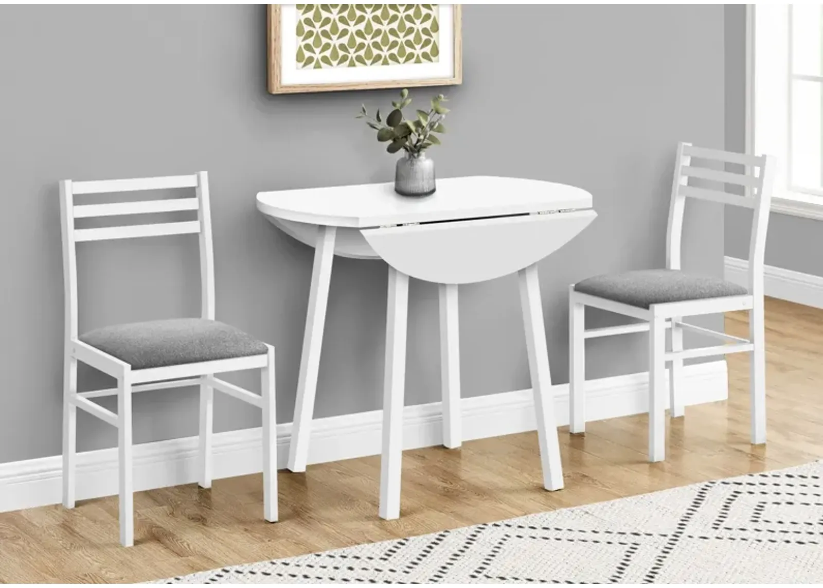 Nannie Extendable Dining Table and 2 Dining Chairs - White/Gray