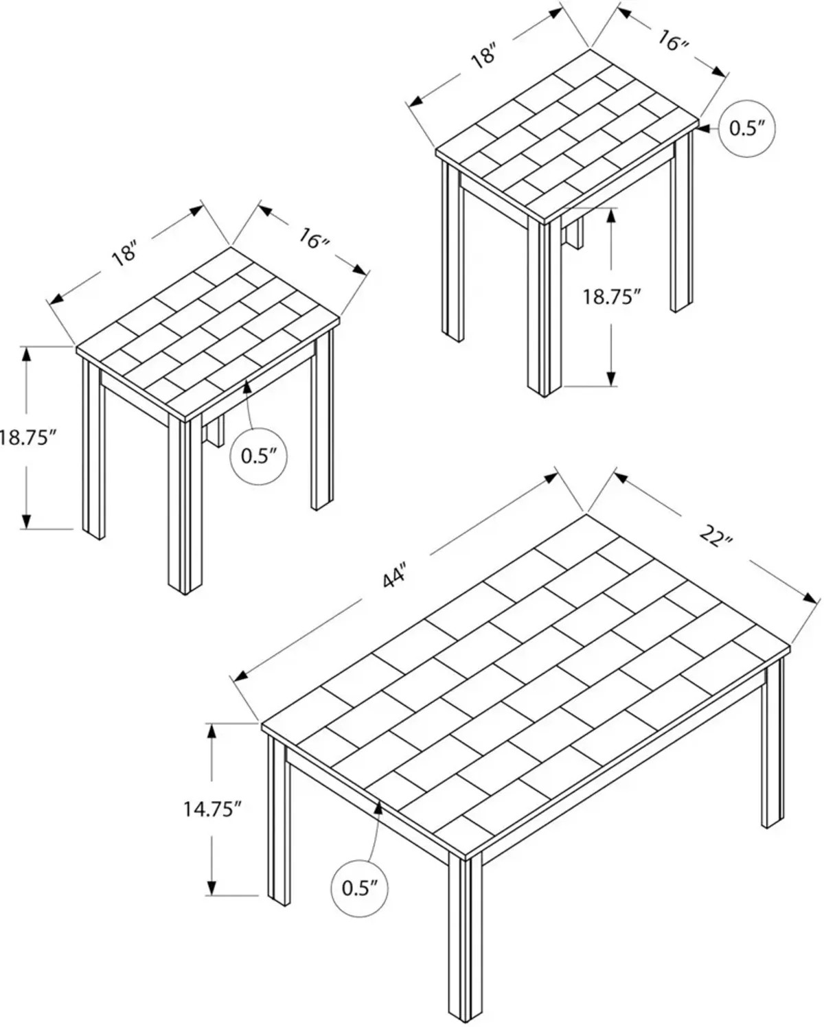 Jose Coffee Table and 2 End Tables