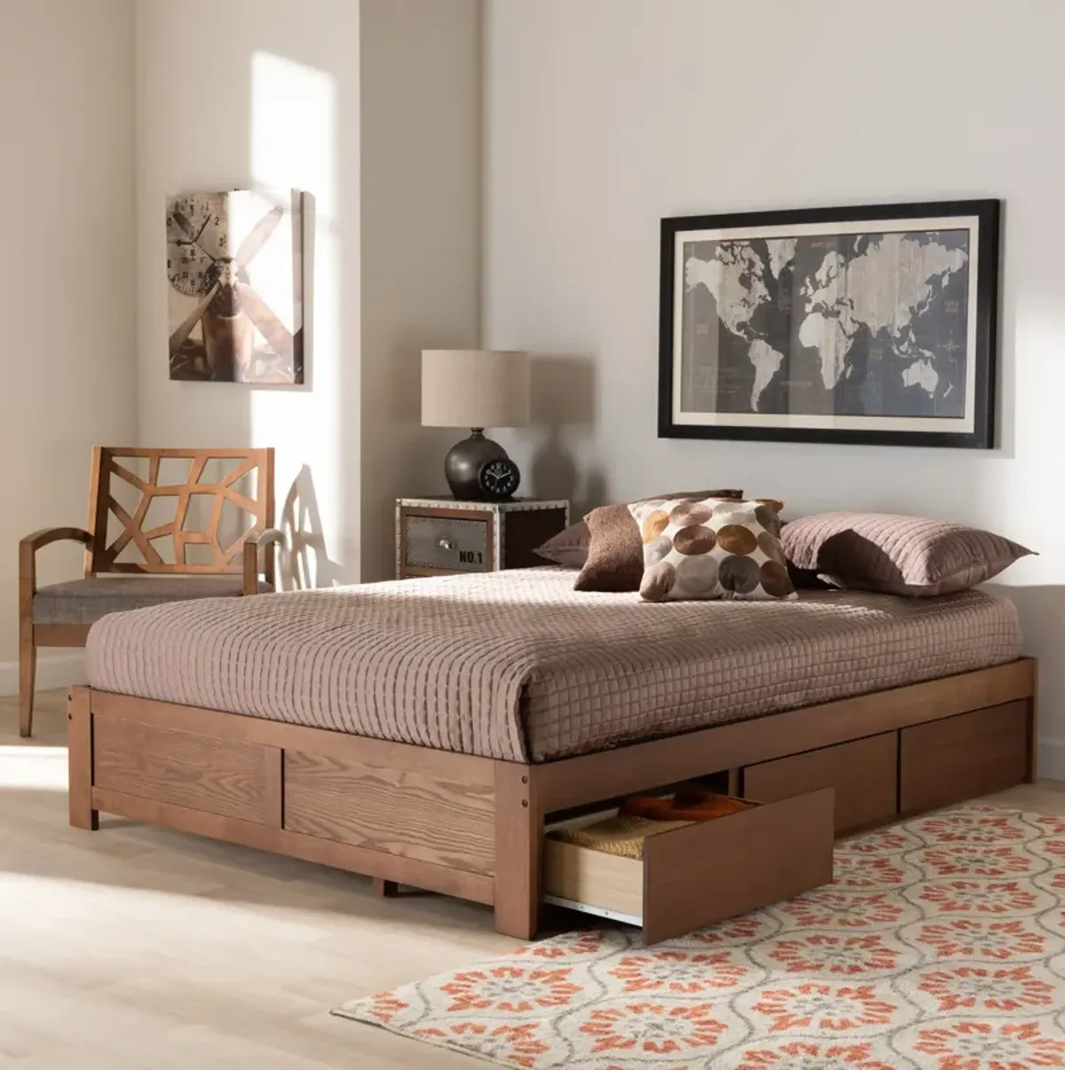 Peppa Full Platform Storage Bed - Walnut