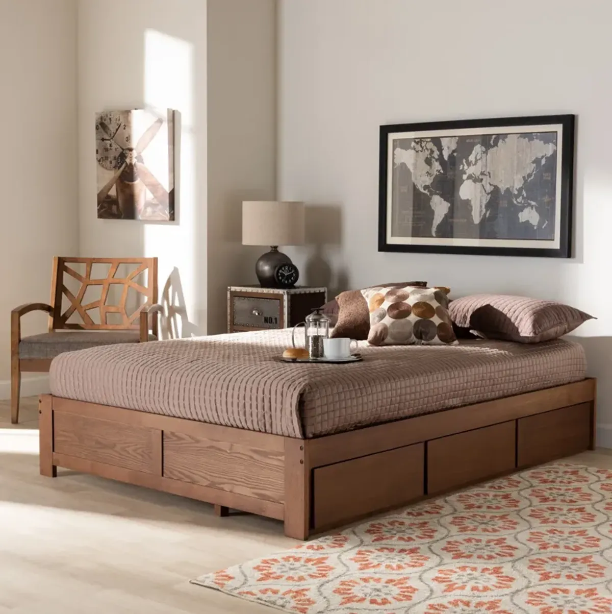 Peppa Full Platform Storage Bed - Walnut