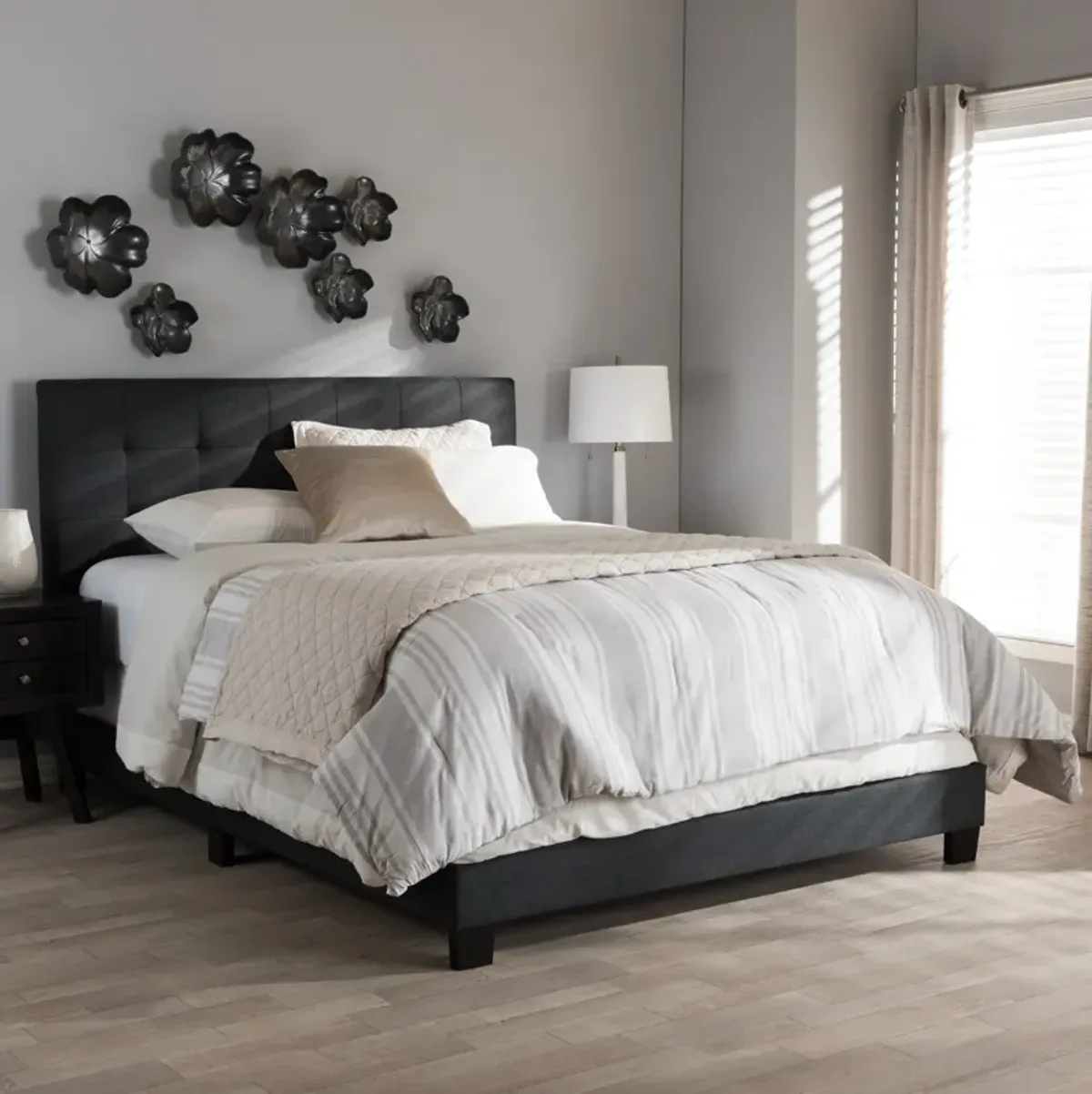 Zanab Full Upholstered Bed - Dark Grey