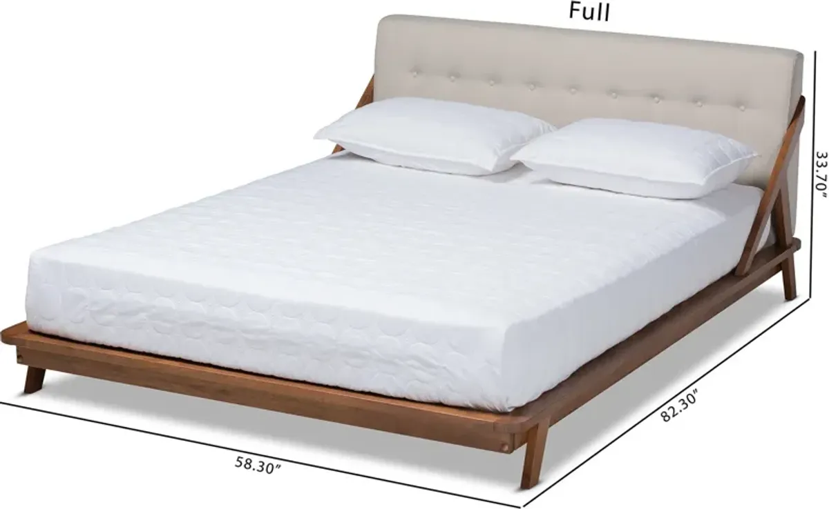 Damini Full Upholstered Platform Bed - Beige/Walnut