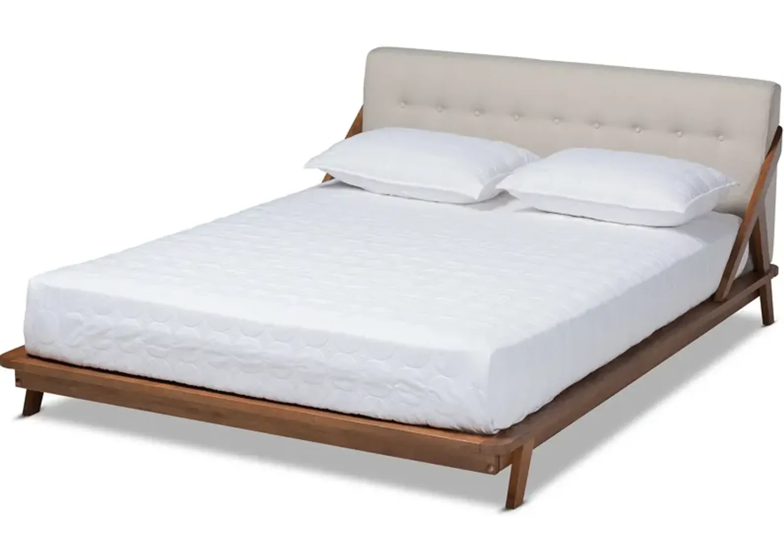 Damini Full Upholstered Platform Bed - Beige/Walnut