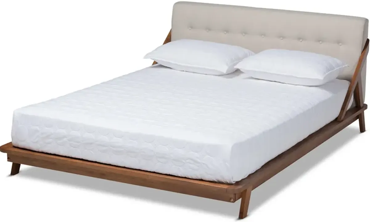 Damini Full Upholstered Platform Bed - Beige/Walnut