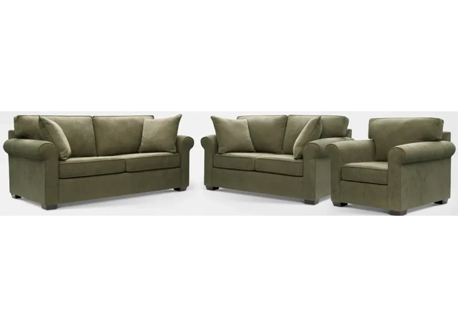 Milly Sofa, Loveseat and Chair Set - Olive