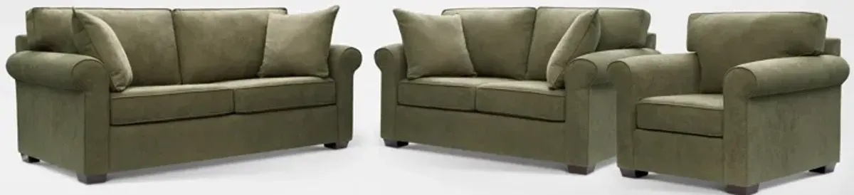 Milly Sofa, Loveseat and Chair Set - Olive