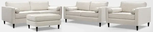 Brie Sofa, Loveseat, Chair and a Half and Ottoman Set - Beige