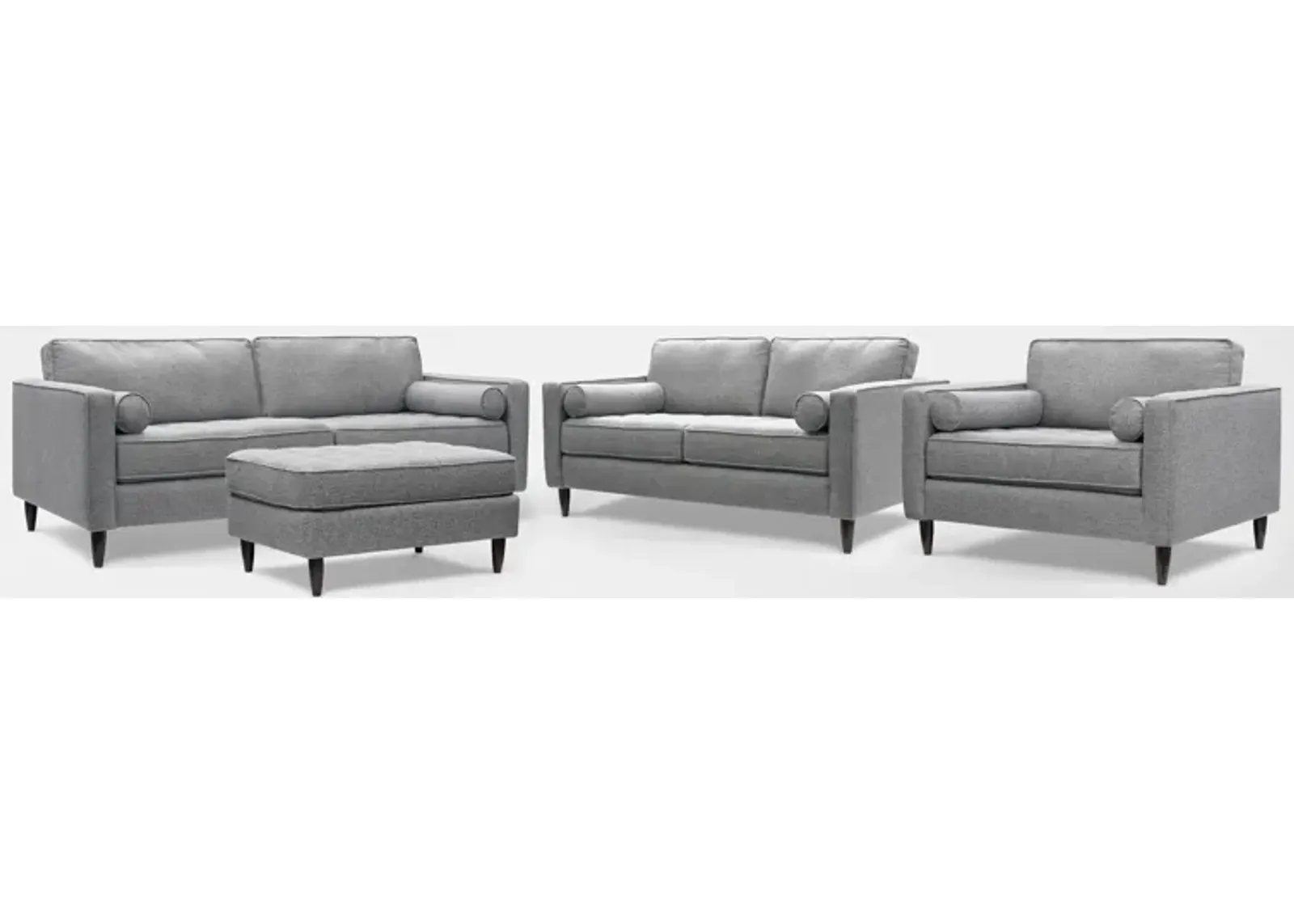 Brie Sofa, Loveseat, Chair and a Half and Ottoman Set - Gray