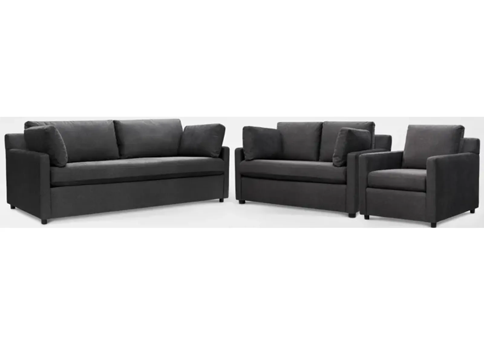 Lena Sofa, Loveseat and Chair Set - Charcoal