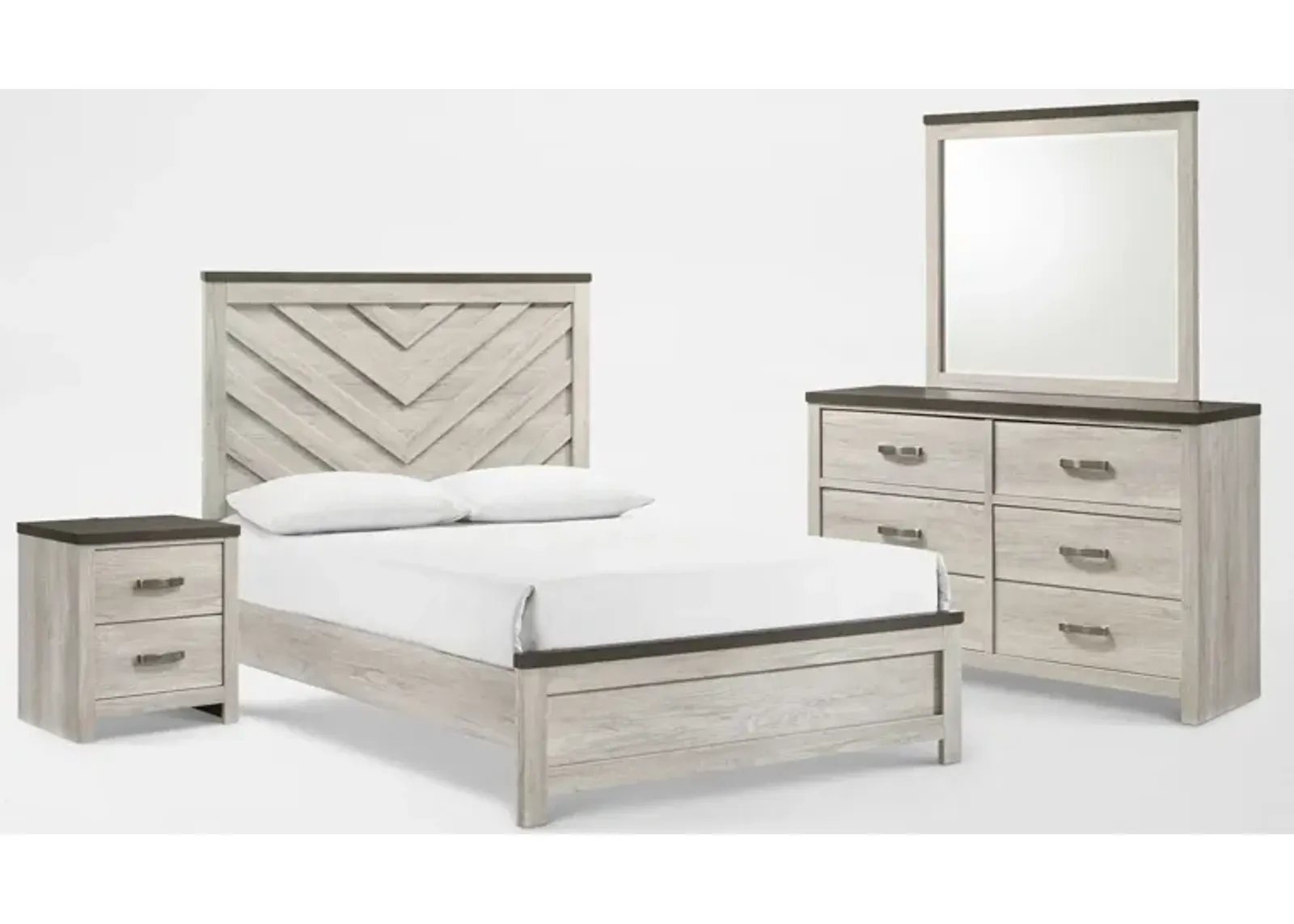 Ryland 6-Piece Full Youth Panel Bedroom Set with Dresser, Mirror and Nightstand with USB Charging