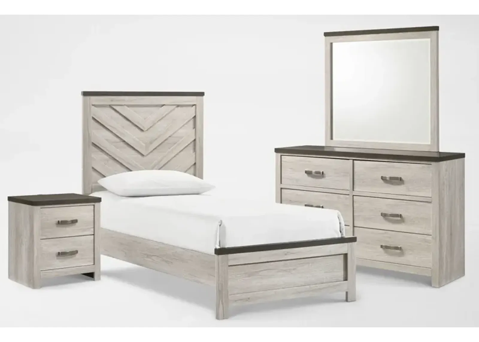 Ryland 6-Piece Twin Youth Panel Bedroom Set with Dresser, Mirror and Nightstand with USB Charging